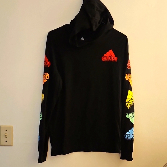 adidas Black Hoodie with Multicolor Logo - Picture 1 of 4